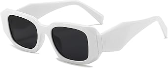 Rectangle Sunglasses for Women Men Retro 90s Rectangular Thick Frame Sun Glasses UV Protection Blue Black Shades