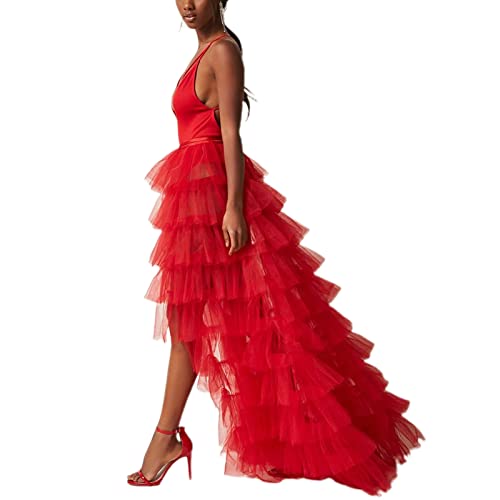 Women Long High Low Ruffles Tulle Skirt Solid Color Mesh Tied-Up Irregular Floor-Length Party Train Overskirt Cover Ups2