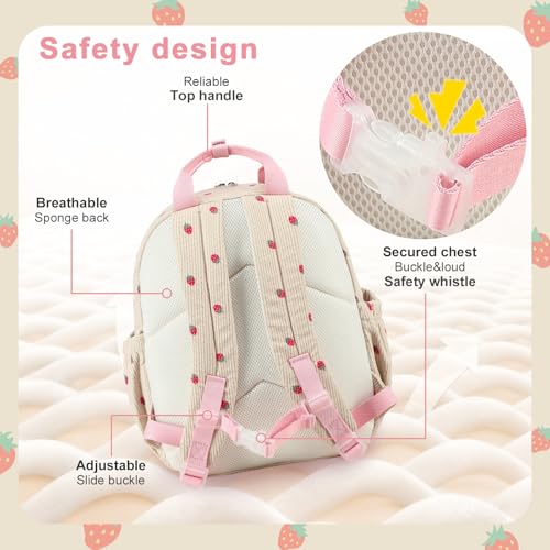 Image of Bluboon Toddler Backpack for Girls Boys 2-4 Cute 12 inch Preschool Kindergarten Backpacks Kids Daycare Bags School Travel (Strawberry-Beige L, Age 4-8 (15 inch H Fit A4 Folder))