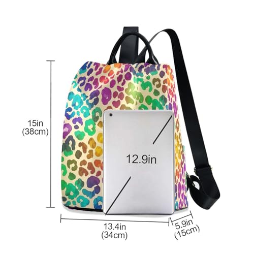 Sac à dos antivol léopard arc-en-ciel avec pompon pour femme - 3