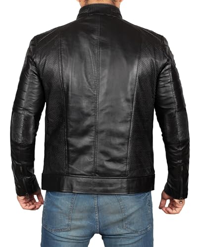 Image of Decrum Mens Cafe Racer Leather Jackets - Motorcycle Racing Style Black And Brown Real Lambskin Jacket for Men
