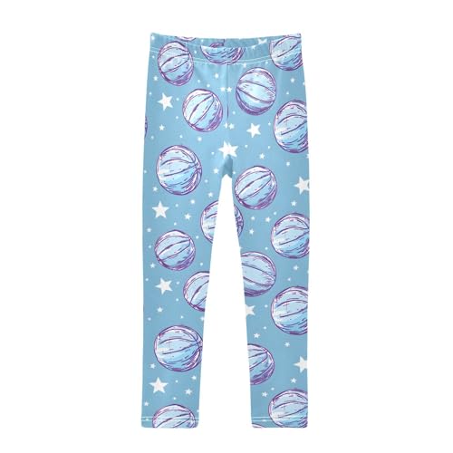 Starry Blue Basketball Print Girls Leggings Soft Stretch Workout Yoga Dance Pants for Kids Casual Tights