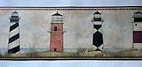 Wallpaper Border Designer Country Lighthouses on Coast with Maroon Trim