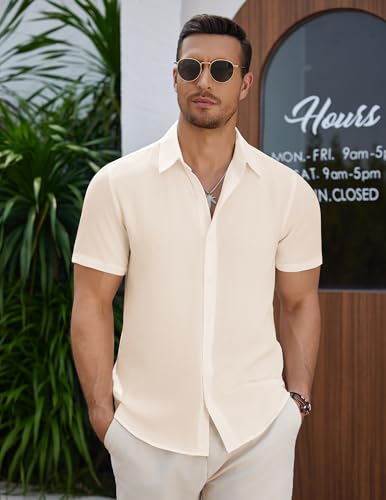 COOFANDY Men's Casual Button Down Short Sleeve Shirts Summer Beach Wedding Shirt Vacation Cotton Shirts2