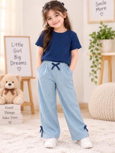 Image of TAGAS Girls Tank Top & Palazzo Pants Set | Bow Detail Co-ord Outfit | Round Neck Regular Fit Casual Wear