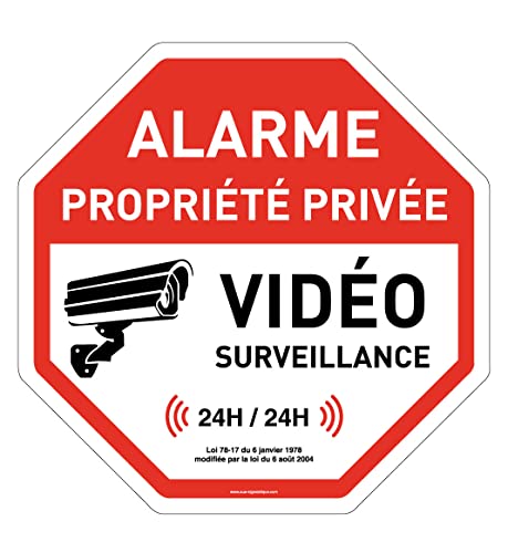 AUA SIGNALETIQUE - Panneau De Signalisation Circulaire en PVC 1.5 mm (Ø 240 mm, Alarme Propriété Privée sous Vidéo)