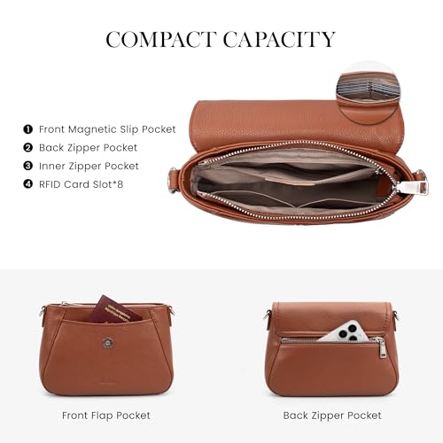 Image of befen Genuine Leather Saddle Crossbody Bags for Women with RFID Blocking, Small Flap Cross Body Purse Hangbags