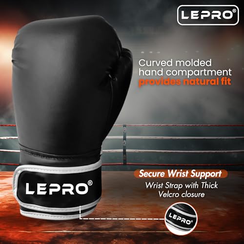 Image of LEPRO Boxing Gloves, PU Leather Boxing Gloves for Men & Women for Training and Match Boxing Gloves for Karate Muay Thai Kick Taekwondo Training (10oz, Black)