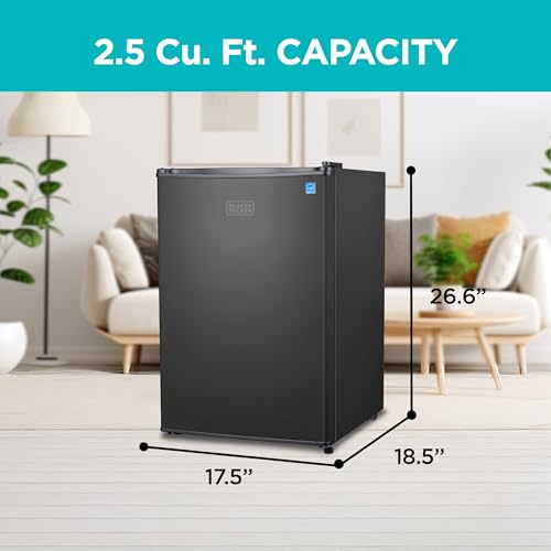 BLACK+DECKER 2.5 Cu. Ft. Compact Refrigerator, ENERGY STAR Certified, Single Door Mini Fridge with Chiller Compartment, Personal Fridge for Home or