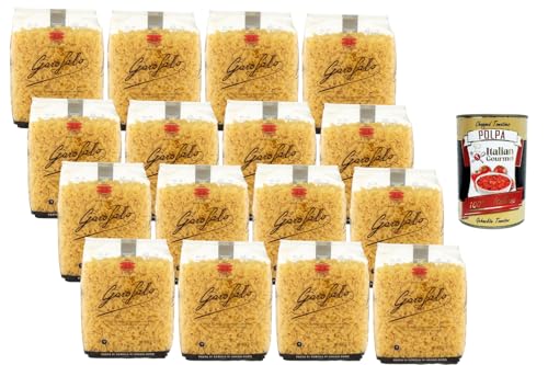 Italian Gourmet Farfalline Pasta 16 x 500 g – Pequeña pasta de grano de trigo duro, ideal para ensalada de pasta y salsas, 8 kg + Polpa italiana gourmet