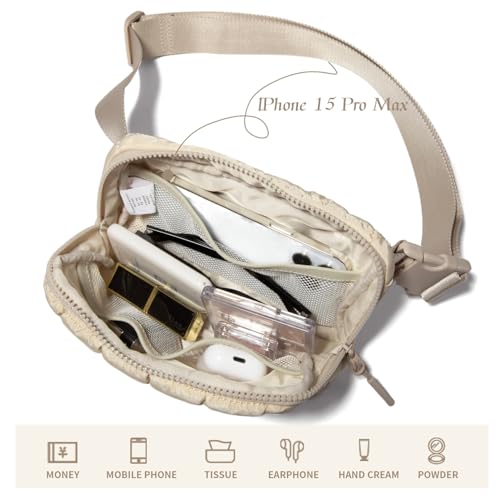 Image of Gitus Trending Gifts for Women Puffer Crossbody Bags for Women Belt Bag Fanny Pack with Adjustable Straps Lightweight Quilted Puffy Bag Woman Gifts (Beige)