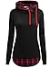 Produktbild hippolo Damen Kapuzen Sweatshirt Lange Ärmel shirtschreag Halsband kariert Pullovershirt Longsleeve schwarz M