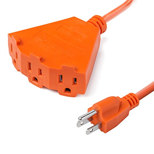25 Feet Triangular 3 Outlet Heavy Duty Extension Cord Power Splitter 16AWG Indoor Outdoor Use - Orange - ETL Certified - Thumbnail 2