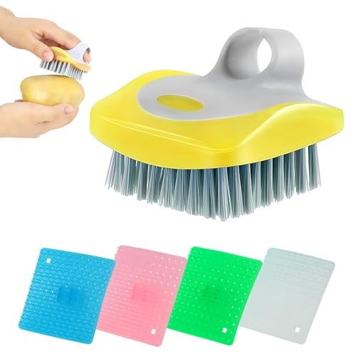 Vegetable Brush Scrubber for Food – 5-Pack Multi-Color Vegetable Brush with Soft & Hard Bristles, Silicone Handle Potato Scrubber, Ergonomic Cleaning Tools for Vegetables with Delicate or Tough Skin