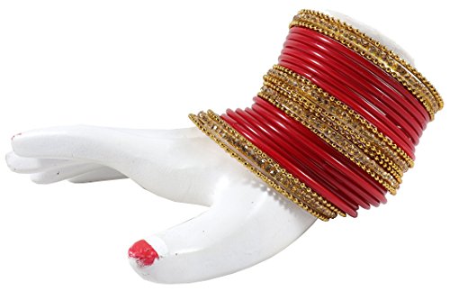Image of NMII Glass With Zircon Gemstone Studded Worked and Ball Chain Or Plane Gloosy Finished Bangles Set For Women and Girls