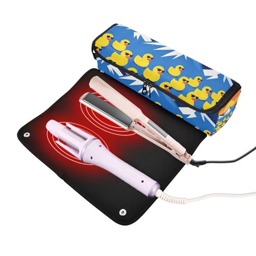 Estuche de viaje 2 en 1 para rizador con alfombrilla resistente al calor, organizador de herramientas para cabello de gran capacidad para planchas, rizadores, planchas alisadoras, con diseño divertido de pato para mujeres miniatura 2