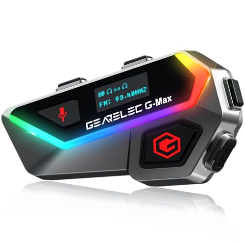 GEARELEC Motorcycle Helmet Speakers [ HiFi Stereo Sound ] [ Screen and RGB Lights ] 80Mph Clear...