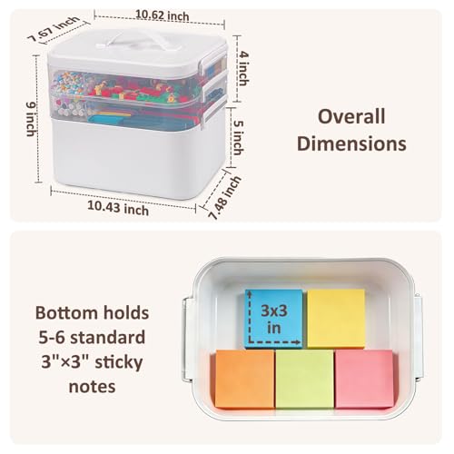 Image of 3-Layer Plastic Craft Organizers and Storage Box with Removable Trays, Storage Containers with lids and Handle, Art Supply Storage Organizer for Bead, Ornament, Nail Polish, Tape(10.62 inchx9 inchx7.67 inch)