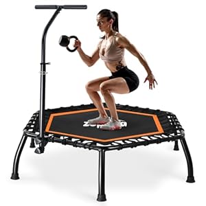 Zupapa Silent Mini Fitness Trampoline with Adjustable Handrail Bar – Indoor Rebounder for Adults – Best Urban Cardio Jump Fitness Workout Trainer – Max Limit 330 lbs,
