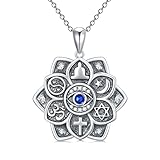 MEIDERBO Lotus Flower Evil Eye Necklace 925 Sterling Silver Protection Pendant Yoga Om Necklace for Women Girls Mother's Day Gifts Birthday Jewelry