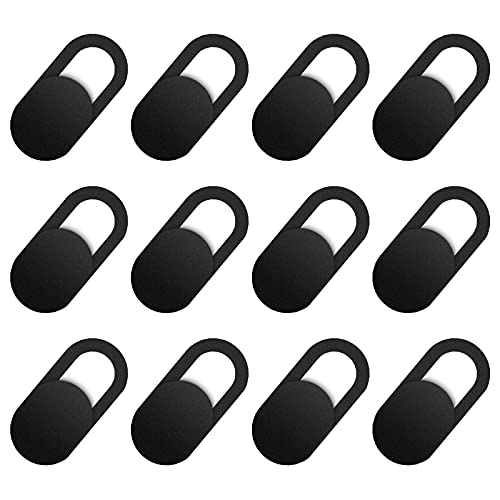COOLOO 12 Pack Webcam Cover for Laptop/Desktop/Cell Phone/ipad/iPhone/iMac/MacBook air/Echo Spot， 0.03 inch Ultra Thin Phone Computer Camera Cover Slide, Protect Your Privacy Security (Black)