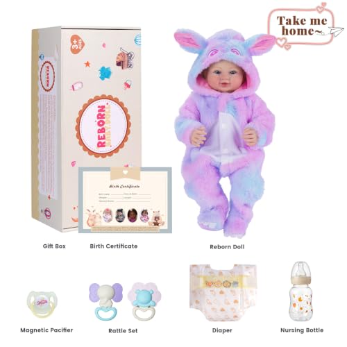 Muñeca bebé reborn BABESIDE 17 pulg con vestido conejo miniatura 6