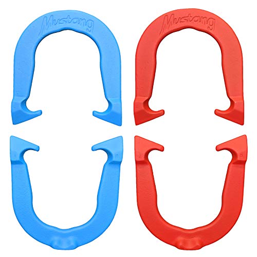 Mustang Professional Pitching Horseshoes- Made in The USA (Red & Blue- 2 Pair Set (4 Horseshoes))