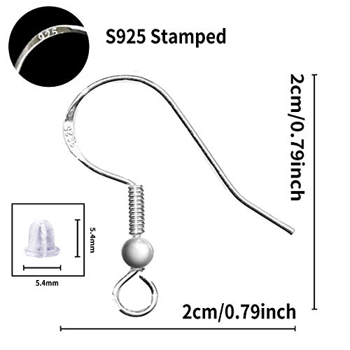 image for Beneroots 100 PCS/50 Pairs 925 Sterling Silver Earrings Hooks with Sil