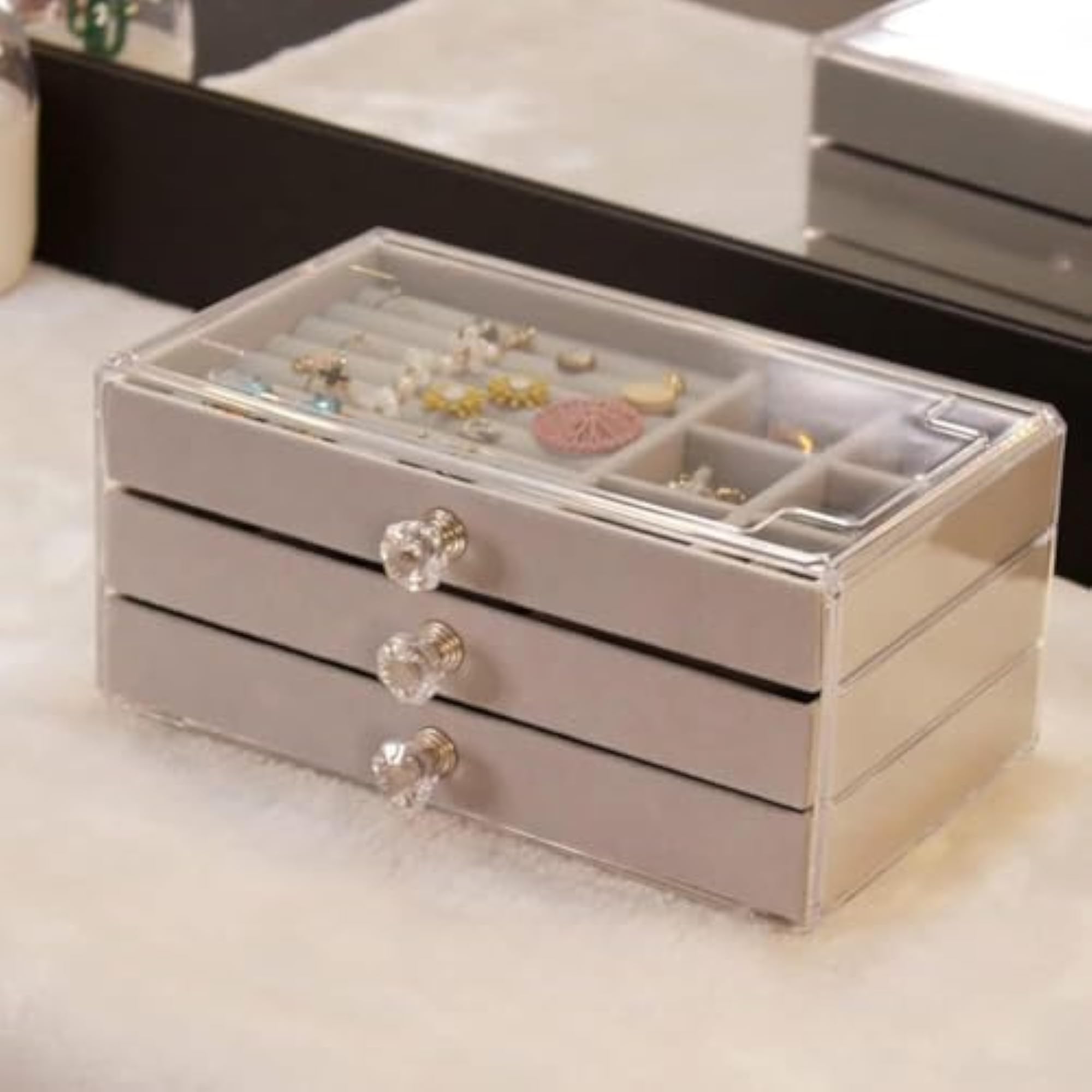 Jewellery Organiser Storage Box, Velvet Case for Necklaces
