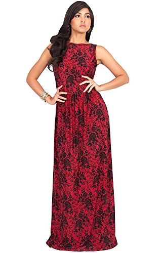 KOH KOH Womens Sleeveless Floral Lace Print Summer Cocktail Long Gown Maxi Dress