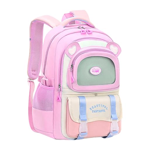 TYHOTULY Cute Aesthetic Girls Backpack Elementary Middle School Student Book Bag for Kids Teens Large Kawaii Preppy Bookbag for Ages 6-8 8-10 10-12 (Pink)