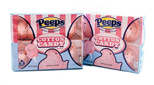 Cotton Candy Flavored Marshmallow Peeps - 2 Packs of 10 - Pink Easter Peeps with Blue Sprinkles - Gluten Free Marshmallow Candy - Naturally & Artificially Flavored