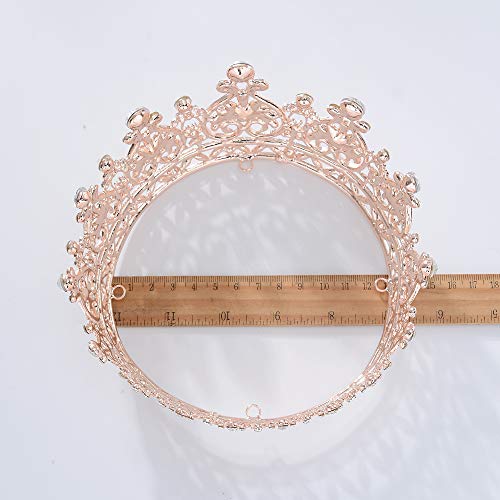 S SNUOY Rose Gold Crowns for Women Full Round Crystal Queen Tiaras and Crowns Pageant Party Costume Headbands Bridal Crowns for Wedding