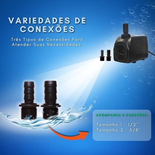 Bomba Submersa PL-204 para Aquários e Fontes - 2000 L/H, Silenciosa, Ideal para Uso Contínuo (110v)