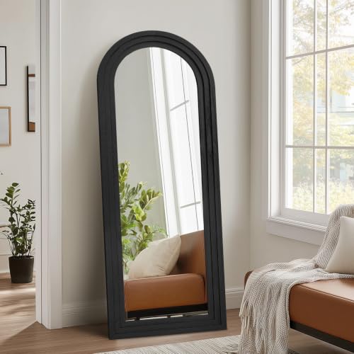 Image of 58x22 Arched Full Length Mirror, Solid Wood 3 Layer Frame, Black