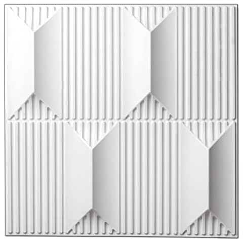 Art3dwallpanels PVC 3D Wall Panel for Interior Wall Décor, 19.7" x 19.7" Wall Decor PVC 3D Wall Panels, 3D Textured Wall Panels, Pack of 12 Tiles, White Cover