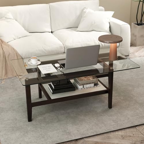 Table Basse Verre Trempé 2 Niveaux 107x60 COSTWAY