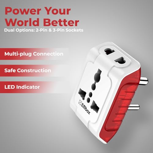 Image of Embox 3 Pin 240V Multiplug Sockets | Multi Plug Adapter with LED Indicator | Supports 2-Pin&3-Pin Plugs | 3 Pin Plug Socket Home&Office Appliances | (Pack of 2)
