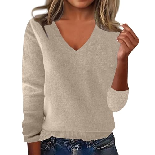 OIOLOYJM Fall Cashmere Sweaters for Women 2025 V Neck Long Sleeve Tops Knitted Pullovers Lightweight Merino Wool Sweater