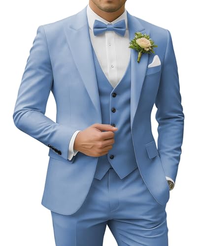 SPTALLFITJSV Dusty Blue Men's 3 Piece Suit Wedding Prom Suits