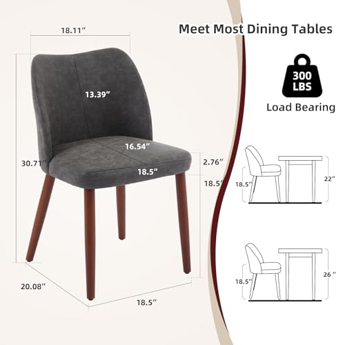 GarveeHome Wooden Dining Chair Set of 4 Upholstered Leather Dining Chair with Wood Legs, Wing Backrest, Wooden Kitchen Chairs with Thick Cushions, Leveling Feet for Dining Room, Living Room, Dark Grey by GarveeHome - Used condition - Image 2