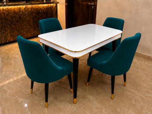 Image of WOODEN SPACE 4 Seater Wooden Dining Table Set | Urban Marble Top Dining Table with Chairs for Dining Room & Kitchen (Modern Infinity Sea Blue) (54 x 36 x 30 inch)