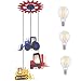 Produktbild Kinderzimmer Lampen Jungen und Mädchen mit LED - Pendelleuchte 3-Flammig - Pendellampe Kinder - Kinderzimmerlampe Bagger Traktor Stapler Blau Rot Gelb - Hängelampe Babyzimmer - Bunt 120 x 55 cm