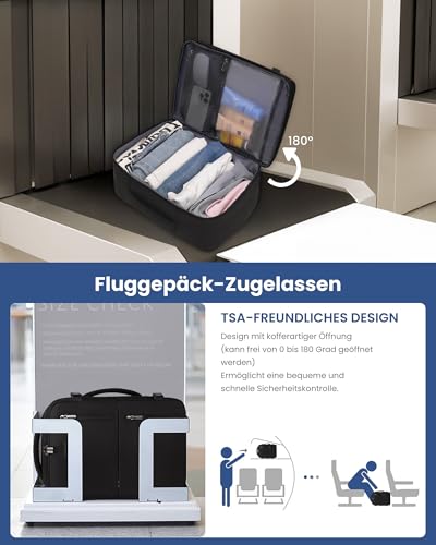 LOVEVOOK Handgepäck Rucksack 40x30x20, Reiserucksack Flugzeug Damen Herren, Carry On Luggage Travel Backpack 24l für 14 Zoll Laptop, Cabin Kofferrucksack mit USB für Arbeit Business Reisen, Schwarz