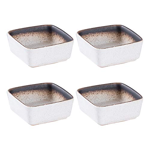 Sizikato 4pcs Square Stoneware Soy Sauce Dipping Bowls Side Dishes for Snack Sushi Fruit Appetizer Dessert. 3.5 Inches