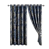 Abstract Metallic Marbled Velvet Curtain Pair - Heavyweight with Foil Print - Room Darkening Eyelet - Fully Lined for Thermal Insulation - Includes Two Tiebacks (Navy, 66" x 72" (167 x 183 cm))