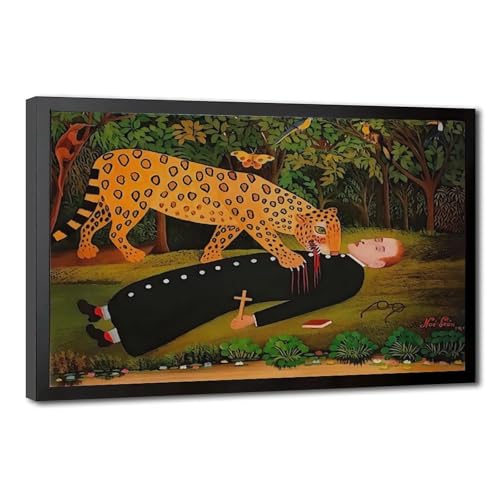 Impression sur toile Missionnaire et Jaguar Noe Leon grand tableau mural moderne salon 50x76 cm