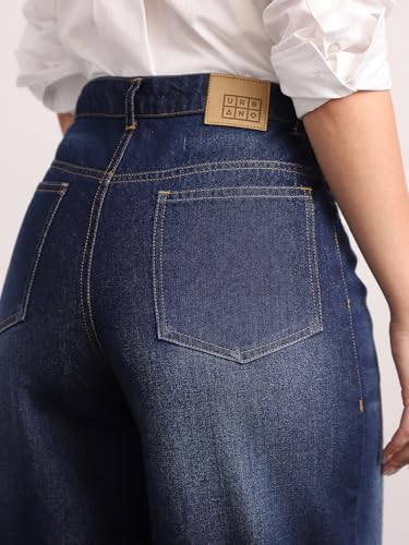 Image of Urbano Fashion Women's High Rise Loose Baggy Fit Washed Jeans Non-Stretchable