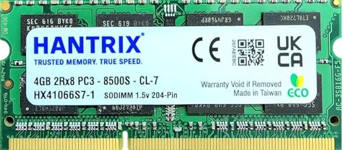 Image of 4GB DDR3 1066MHz Laptop RAM PC3-8500S 204-Pin SO-DIMM Notebook Memory Module | 1.5V Dual Rank 2Rx8 Laptop Upgrade | Compatible with Samsung M471B5273CH0-CF8 | 3-Year Warranty