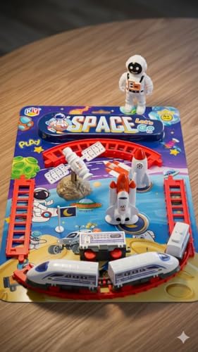 Image of Space Toy Train Set for Kids 4+, Astronaut Rocket Playset with Track Pieces, Space Shuttle, Satellite & Figure | DIY Mini Rail Vehicle Set | Educational Space Theme Toy Gift for Boys Girls